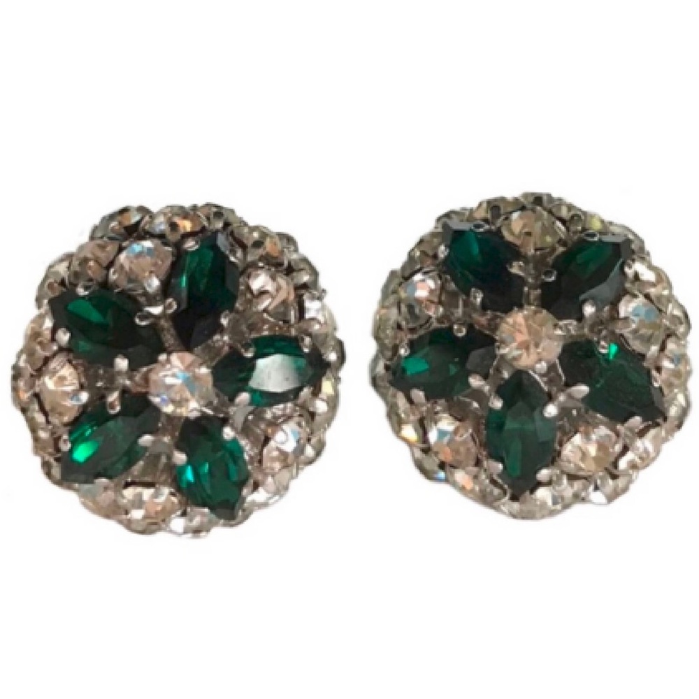 Vintage Rhinestone Emerald and Diamond Earrings